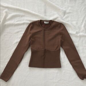 Babaton Sculpt Knit Chocolate Long Sleeve Top